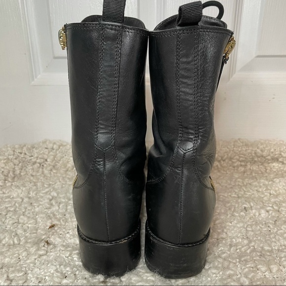 VALENTINO Garavani Black Leather Ruffle Lace Up Combat Boots with Gold 7.5 - Picture 7 of 11